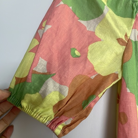 Square neck lime yellow coral spring palette short sleeve elastic adjust top NWT - Picture 4 of 12